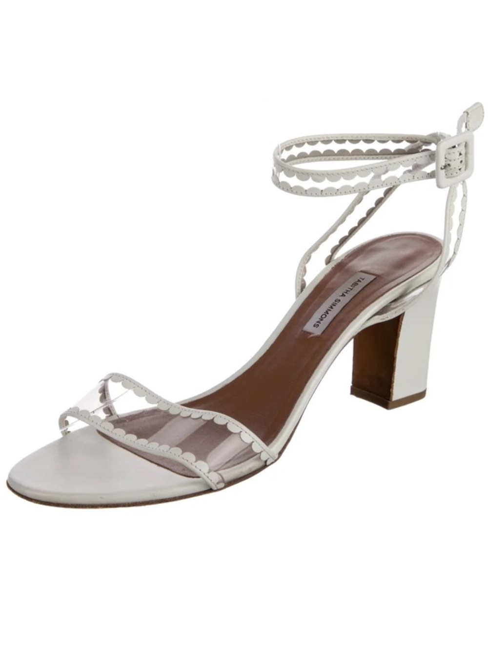 Tabitha Simmons Leticia White Leather/PVC Scalloped Detail Strappy Heels Wedding